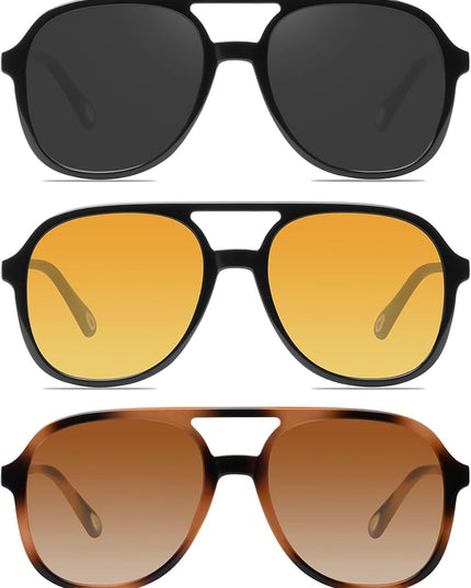 YDAOWKN Retro Square Aviator Sunglasses for Womens Mens Vintage 70s Double Bridge Sun Glasses