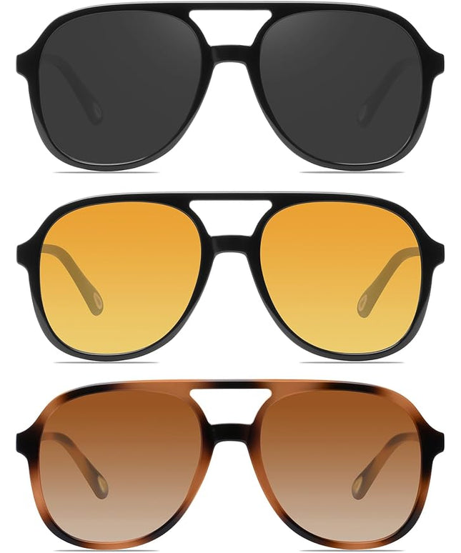 YDAOWKN Retro Square Aviator Sunglasses for Womens Mens Vintage 70s Double Bridge Sun Glasses