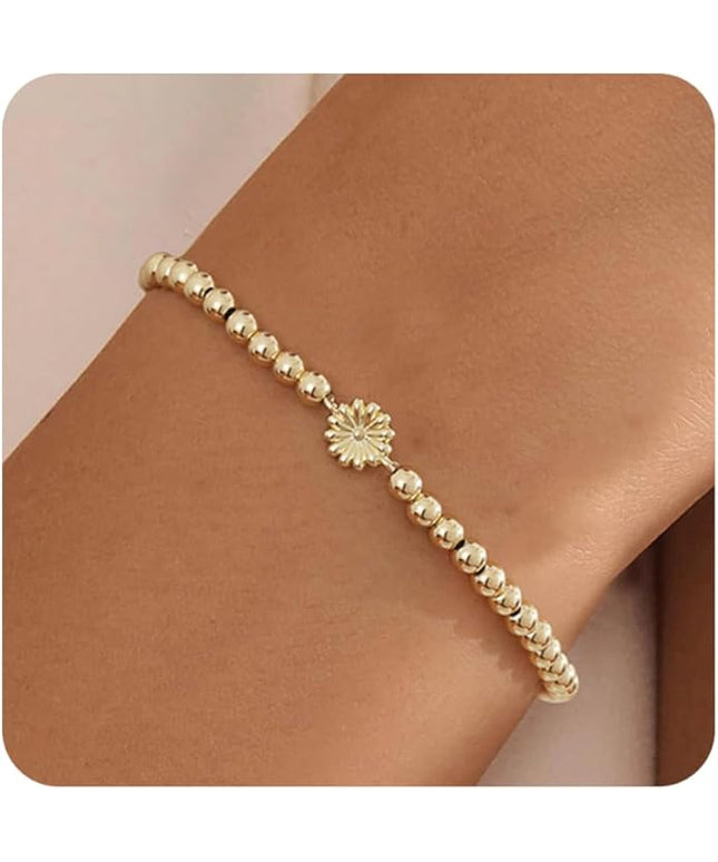 Gold Bracelets for Women 14K Gold Beaded Bracelets Stackable Bracelets for Women Gold Charm Bracelet Non Tarnish Gold Jewelry for Women Trendy