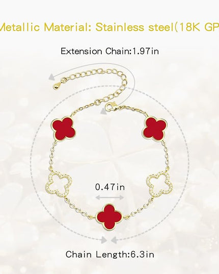 Clover Bracelet for Women 18k Gold Plated Silver Lucky Four Leaf Link Chain Bracelets Charm Trendy Jewelry Gifts for Women