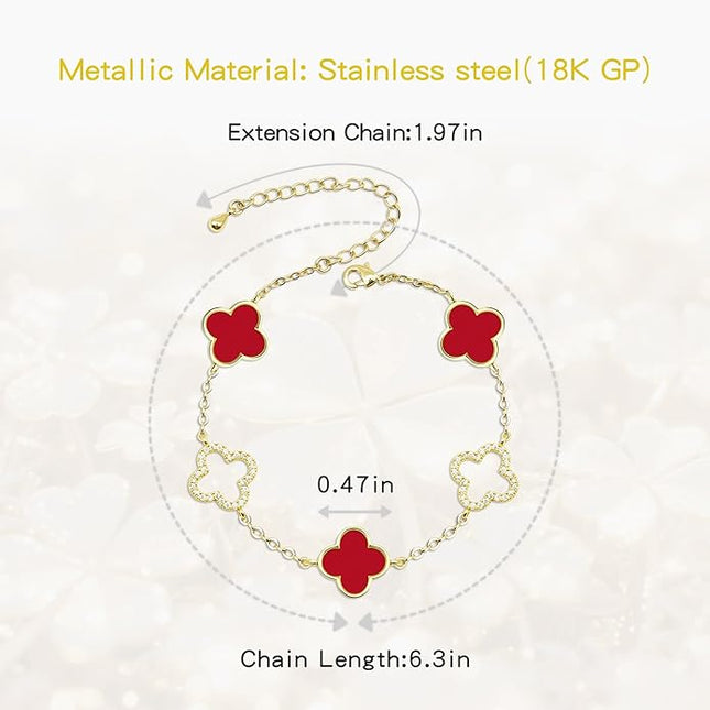 Clover Bracelet for Women 18k Gold Plated Silver Lucky Four Leaf Link Chain Bracelets Charm Trendy Jewelry Gifts for Women