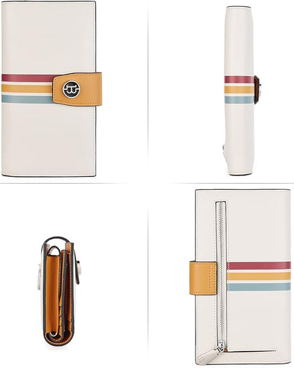 BOSTANTEN Womens Wallet Genuine Leather Wallets Large Capacity Cash Cluth Purses with Zipper Pocket Beige Yellow