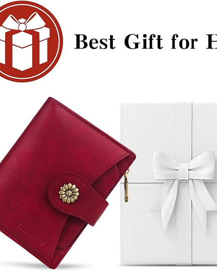 Blucoay Womens Wallet,RFID Blocking Wallet Women Soft Leather Bifold Small Wallets For Women Card Holder With Removable ID Window(red)