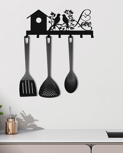 Hppybiry Metal Key Holder, Wall Mounted Key Hooks, Key Holder for Wall, Key Organizer Rack with 7 Hooks, Key Hanger Decor for Kitchen, Entryway, Hallway, Bedroom, Doorway (House Bird 12IN)
