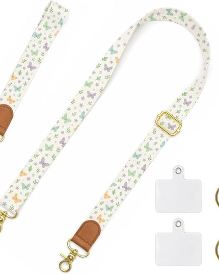 Phone Lanyard Crossbody Wrist Strap, Adjustable Butterfly Text Neck & Wrist Lanyard for Phones, Car Keys, Wallet and ID Card