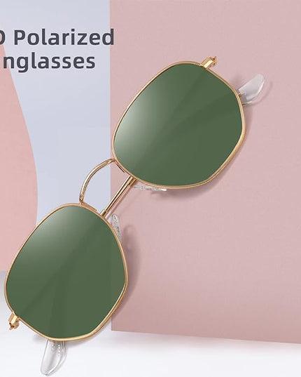MEETSUN Polarized Hexagon Sunglasses for Women Men Polygon Square Sun Glasses UV400 Protection Metal Frame