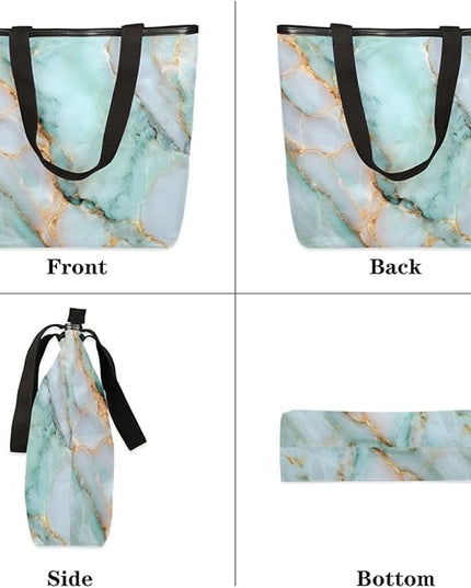 Pardick Canvas Tote Bags, Light Blue Marble Tote Bag Eco Friendly Reusable Grocery Shopping Bagsfor Beach, Books, Women with Zipper Inner Pocket