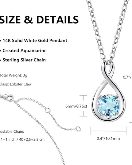 FANCIME 14K Solid Gold Birthstone Pendant with Sterling Silver Chain Infinity Gemstone Necklace Fine Jewelry Anniversary Birthday Christmas Gifts for Women Wife Her