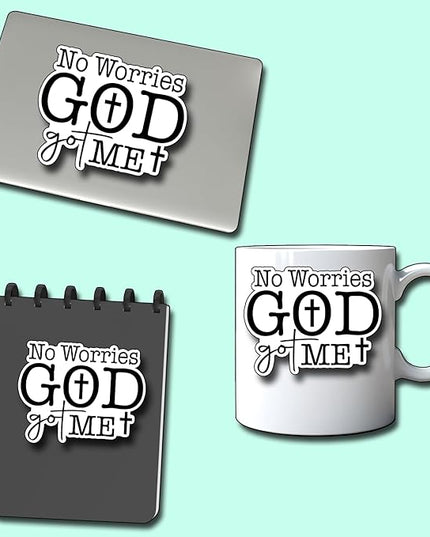 (3Pcs) No Worries God Got Me Sticker Christian Inspirational Decals Decorate Books Laptop Phone Water Bottles Kindles Tumbler Waterproof Vinyl Stickers 2,4 x 3 Inch