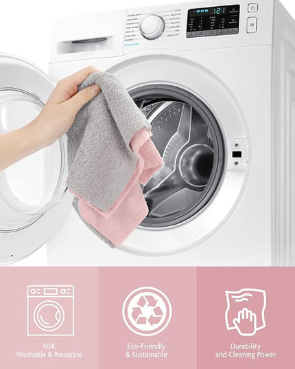Fantasticlean Microfiber Cleaning Cloth Roll -150 Pack, Tear Away Microfiber Towels, 12" x 12", Reusable, Washable, Ultra Absorbent Dishcloth for All-Around Cleaning Supplies (2 Rolls of Pink)