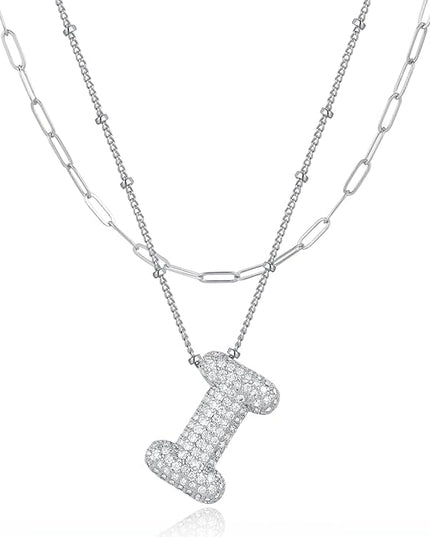 LUCA SMITH Initial Necklaces for Women, Dainty Balloon Bubble Letter, Name Letter Alphabet Pendant Layered Choker Chain Jewelry Gift