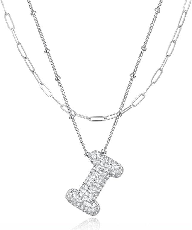 LUCA SMITH Initial Necklaces for Women, Dainty Balloon Bubble Letter, Name Letter Alphabet Pendant Layered Choker Chain Jewelry Gift