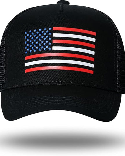 American Flag Trucker Hat - Snapback Hat, Baseball Cap for Men Women - Breathable Mesh Side, Adjustable Fit - for Casual Wear