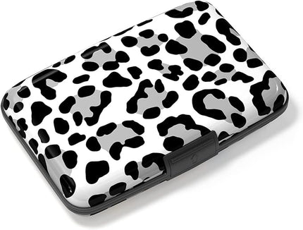 Atufsuat Credit Card Holder, Mini Aluminum Card Wallet RFID Blocking Slim Metal Hard Card Case for Women Men, White Leopard
