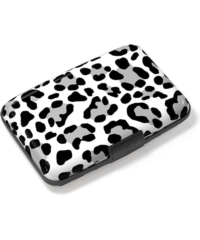 Atufsuat Credit Card Holder, Mini Aluminum Card Wallet RFID Blocking Slim Metal Hard Card Case for Women Men, White Leopard