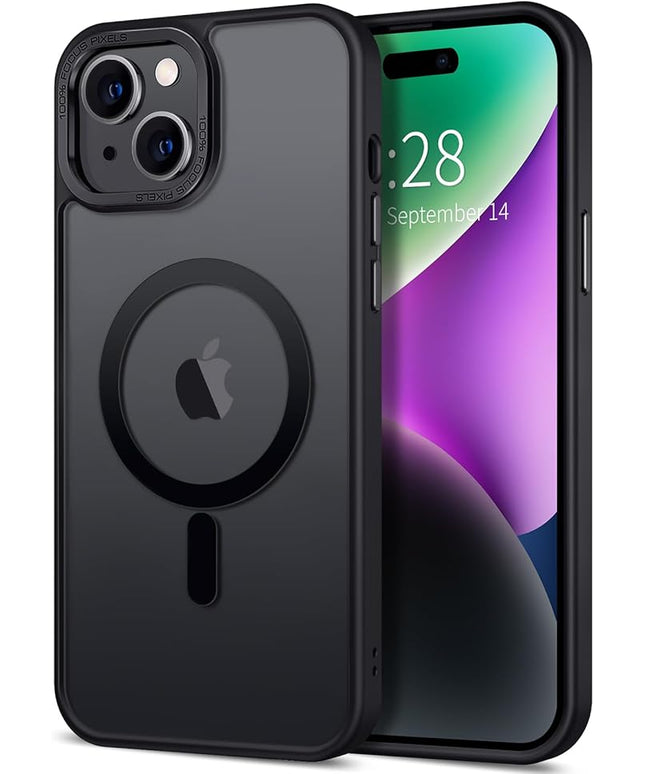 Hython Case for iPhone 14 Case Magnetic Translucent Matte Phone Cases 6.1" [Compatible with MagSafe] Thin Slim Fit Shockproof Bumper Hard Protective Cover for Women Men Girls, Frosted Black