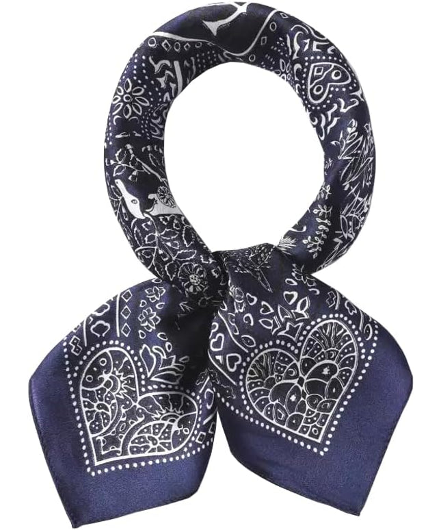 ANDANTINO 100% Pure Mulberry Silk Small Square Scarves -21'' x 21''- Digital Printed Neckerchief –Women Men Lightweight Scarf