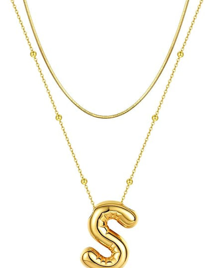 LUCA SMITH Initial Necklaces for Women, Dainty Balloon Bubble Letter, Name Letter Alphabet Pendant Layered Choker Chain Jewelry Gift