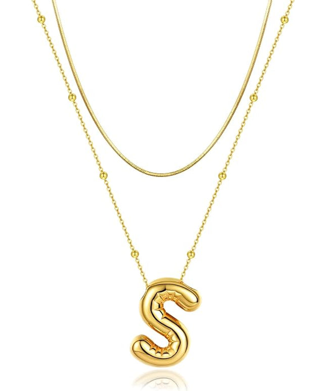 LUCA SMITH Initial Necklaces for Women, Dainty Balloon Bubble Letter, Name Letter Alphabet Pendant Layered Choker Chain Jewelry Gift