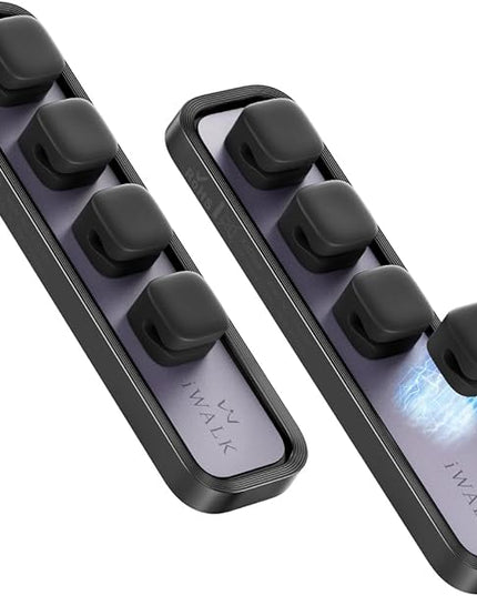 iWALK Magnetic Cable Holder,Reusable Adhesive Desktop Cord Organizer for 2-6mm Cables,4 Clips for Lightning & USB C/Micro Cables,Sticks to Wood,Glass,Metal, Marble,2-Pack,Black
