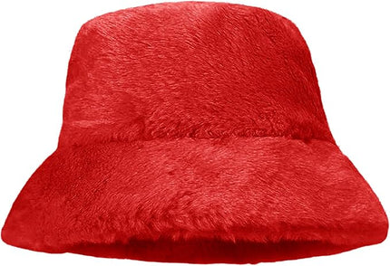 Women Plush Fluffy Bucket Hat Warm Lining Winter Faux Fur Cozy Wide Brim Winter