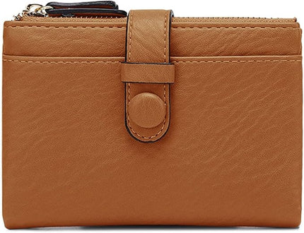 AOXONEL Women's Wallets Leather Wallets for Women Rfid Small Ladies Wallet Billfolds for Women,Trifold Mini Wallets for Women with Double Zipper Coin Pocket (Brown)