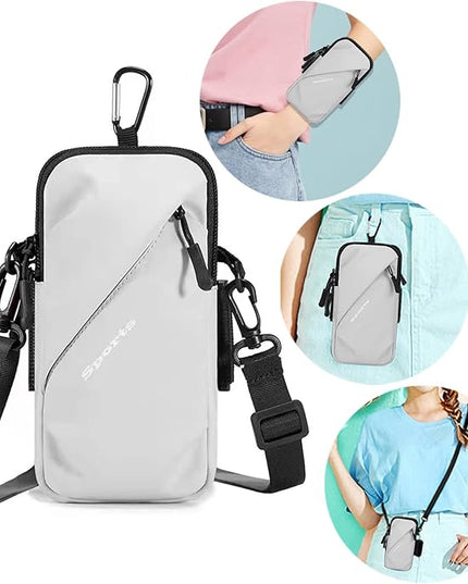 Phone Holder, Small Crossbody Shoulder Holsters Bag with Arm Band, Fits iPhone and Android, Use for Running, Walking, Hiking & Biking (6.7 Inches, Grayish White)