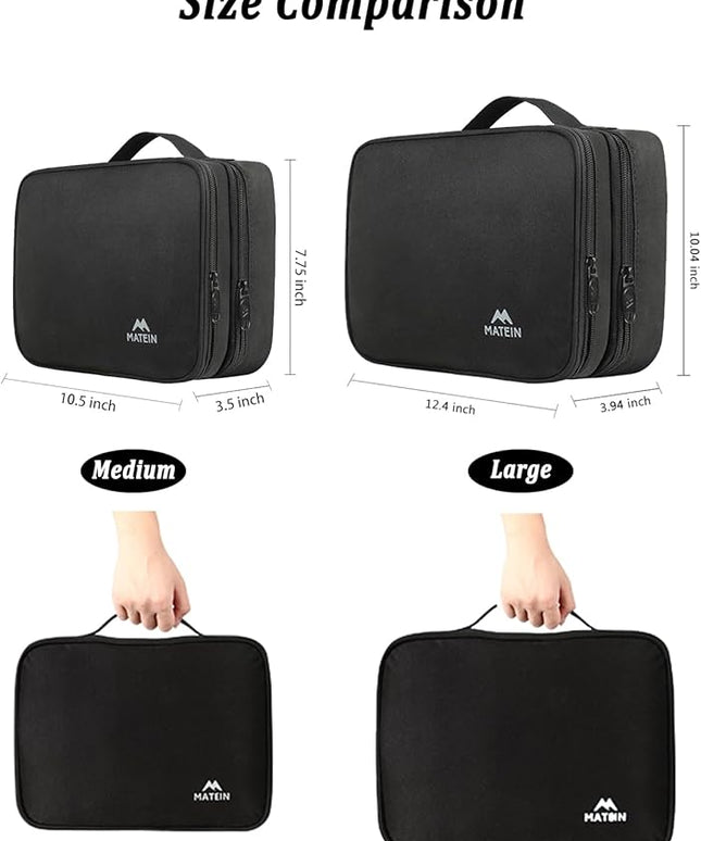 MATEIN Cable Organizer Bag, Large Travel Storage Bag Sturdy Tool Case with Handle for Phone Cord Electronics Accessories, Carrying Case for Tablet (Up to 12.9inch), Powerbank, Hard Drive, Black