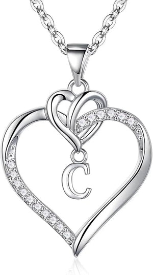 STORUP Christmas Gifts for Women Teen Girls - Heart Initial Necklaces for Women Girls, 14K-Gold-Plated Cubic Zirconia Initial A-Z Pendant Dainty Heart Necklaces for Teen Girl Jewelry Birthday Gifts