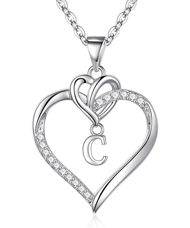 STORUP Christmas Gifts for Women Teen Girls - Heart Initial Necklaces for Women Girls, 14K-Gold-Plated Cubic Zirconia Initial A-Z Pendant Dainty Heart Necklaces for Teen Girl Jewelry Birthday Gifts