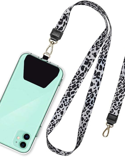 SHANSHUI Phone Lanyard, Universal Neck Strap and Wrist Tether Key Chain Holder with Phone Anchor Protection Compatible for Phone, Samsung Galaxy and All Smartphones - White Cheetah