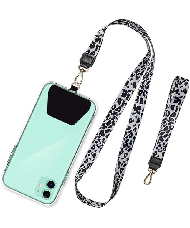 SHANSHUI Phone Lanyard, Universal Neck Strap and Wrist Tether Key Chain Holder with Phone Anchor Protection Compatible for Phone, Samsung Galaxy and All Smartphones - White Cheetah