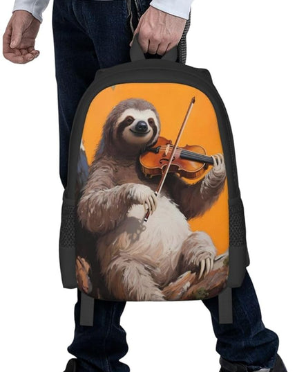 Sloth Plays Violin Notebook Backpack Fits 15 Inch Laptop Casual Backpack Casual Daypack