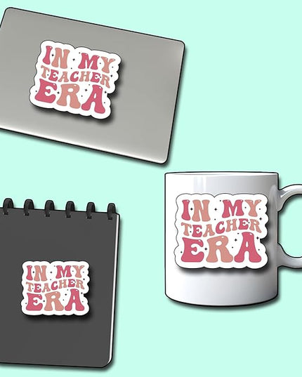 (3Pcs) in My Teacher Era Sticker, Sticker Gifts Teacher Decorate Books, Laptops, Water Bottles Kindles Stickers, Phones Tumbler Waterproof Vinyl 3" Inch