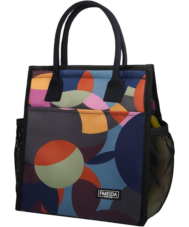 Fmeida Insulated Lunch Bag Women, 9L Large Lunch Bags with Multiple Pockets, Reusable Thermal Cooler Tote for Work, Office, Picnic, Travel | Hook and Loop Closure, Multicolor