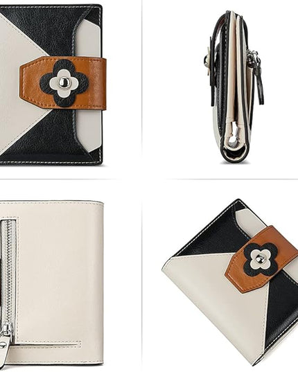 BOSTANTEN Women Leather Wallet RFID Blocking Small Bifold Zipper Pocket Wallet Card Case Purse with ID Window