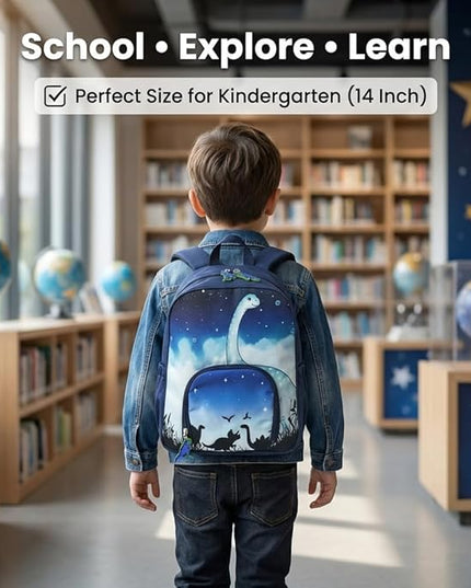 Kids Backpack for Boys and Girls, Kindergarten School Bag with Chest Strap (Galaxy Dino, 14 Inch)