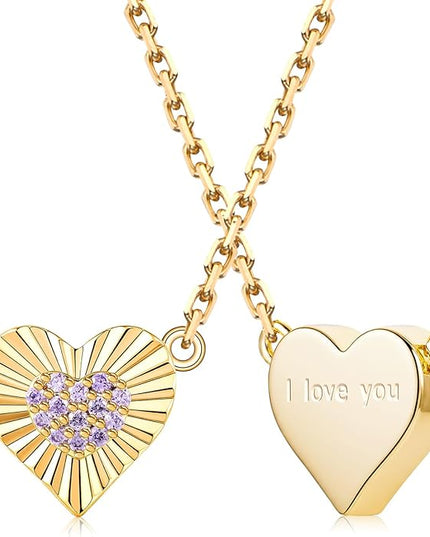 Dainty 14k Gold Heart Necklace, Birthstone Necklace for Women Trendy, Tiny Cubic Zirconia Choker Pendant Necklaces, Cute Love Jewelry Birthday Gifts for Girlfriend Daughter Niece Wife Her