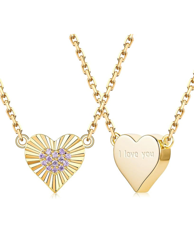 Dainty 14k Gold Heart Necklace, Birthstone Necklace for Women Trendy, Tiny Cubic Zirconia Choker Pendant Necklaces, Cute Love Jewelry Birthday Gifts for Girlfriend Daughter Niece Wife Her