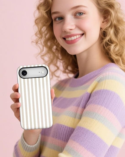 Magnetic for iPhone 17 Air Case Cute Stripes Phone Case, Shockproof Slim TPU and Hard PC Protective Phone Cover Compatible with MagSafe Designed for Women Girls, Apricot