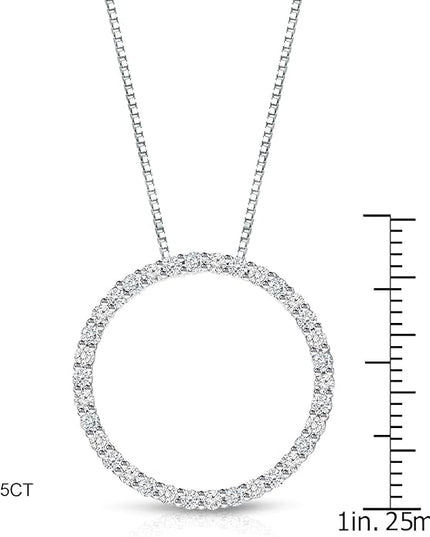 Diamond Wish 1/6 to 1 Carat Diamond Circle of Life Round Pendant Necklace for Women in 14k Gold (I1-I2, cttw) on 18 Inch Long Chain with Spring Ring Clasp