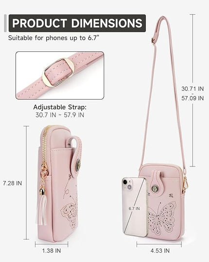 Small Crossbody Bags for Women, Lightweight Mini Cute Cell Phone Purse for Women with Tassel Shining Butterfly