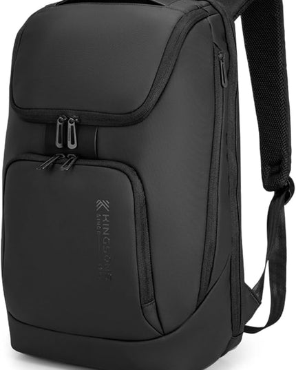 Kingsons Travel Backpack for Men, 19L Black Business Backpack with 15.6 Inch Laptop Compartment, Waterproof Polyester College Bookbag, Luggage Sleeve for Travel & Work