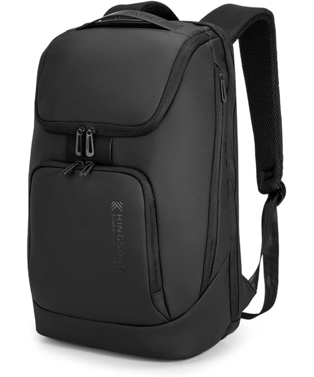 Kingsons Travel Backpack for Men, 19L Black Business Backpack with 15.6 Inch Laptop Compartment, Waterproof Polyester College Bookbag, Luggage Sleeve for Travel & Work