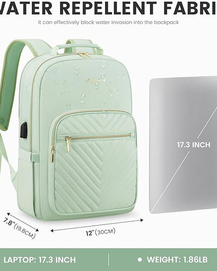 LOVEVOOK Laptop Backpack for Women 17.3 inch,Cute Womens Travel Backpack Purse,Professional Laptop Computer Bag,Waterproof Work Business College Teacher Bags Carry on Backpack with USB Port,Cyan Green