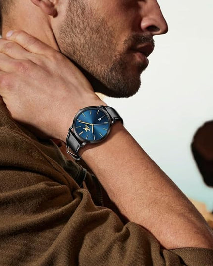 OLEVS Mens Watches Mens Leather Watch Ultra Thin Watches for Men Minimalist Watch with Leather Band Quartz Analog Dress Casual Simple Lightweight relojes para Hombres