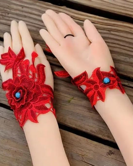 Specell Embroidered Flowers Lace Fingerless Gloves - for Bridal Wedding Cocktail Tea Party Evening Prom Costumes Cosplay