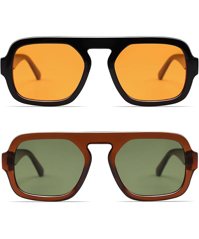 VANLINKER Oversized Retro Square Aviator Sunglasses for Women Men 70s Vintage Style Trendy Big Flat Top Sun Glasses VL9826