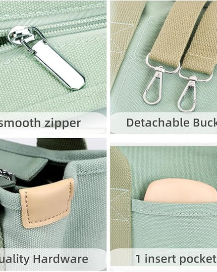 Small Tote Bag with Zipper, 2024 Canvas Multi-Pocket Crossbody Bag Shoulder Bag Satchel Hobo Bag Messenger Bag