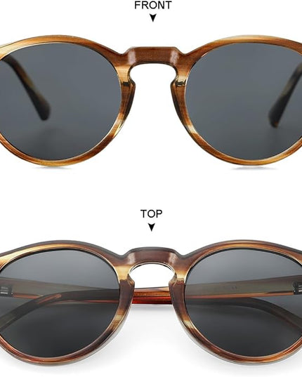 Gleyemor Vintage Polarized Sunglasses for Men Round Sunglasses UV400 Protection Retro Hand-crafted Acetate Frame